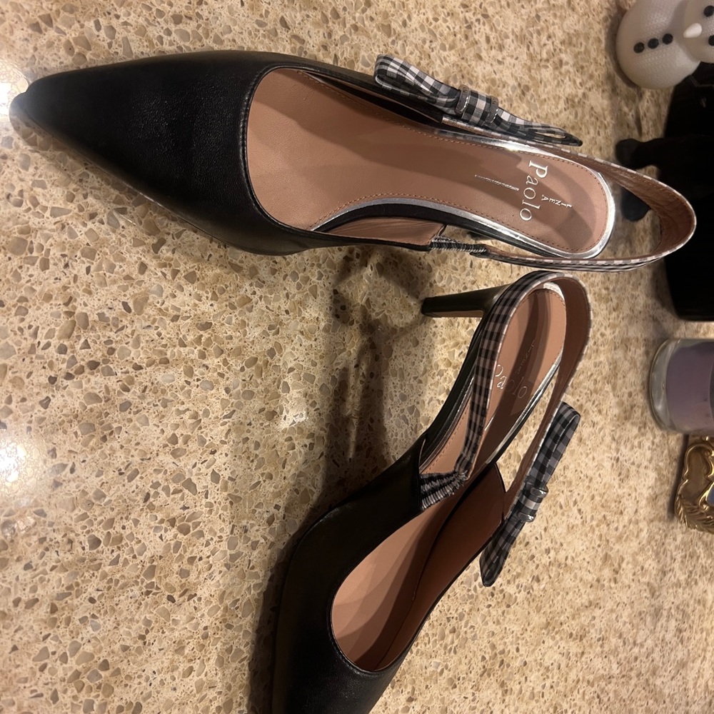 Paolo Black Heels with Checkered Bow